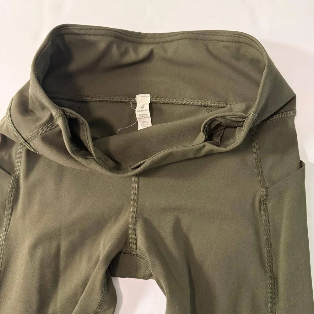 Lululemon Speed Up Crop 21 Dark Olive Green Running Leggings Pockets Womens 4